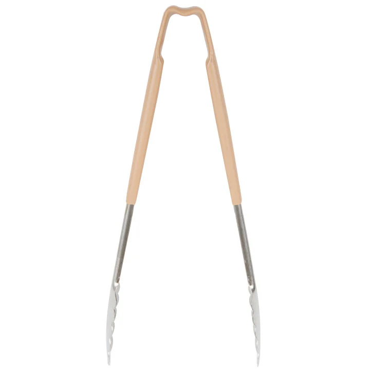 Vollrath 4781260 Jacob's Pride 1-Piece Stainless Steel Scalloped Utility Tongs with Color-Coded Kool-Touch Handle 12" - Tan - Image 5
