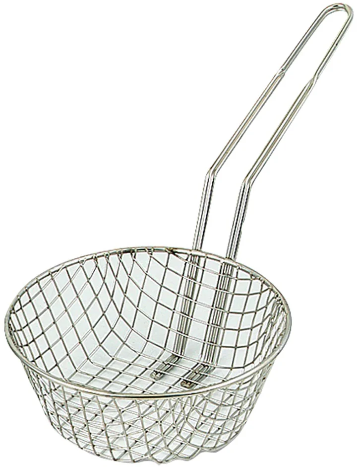 Browne 79737 Nickel-Plated Steel Wire Coarse Mesh Round Culinary Basket with Uncoated Handle 12" Dia.