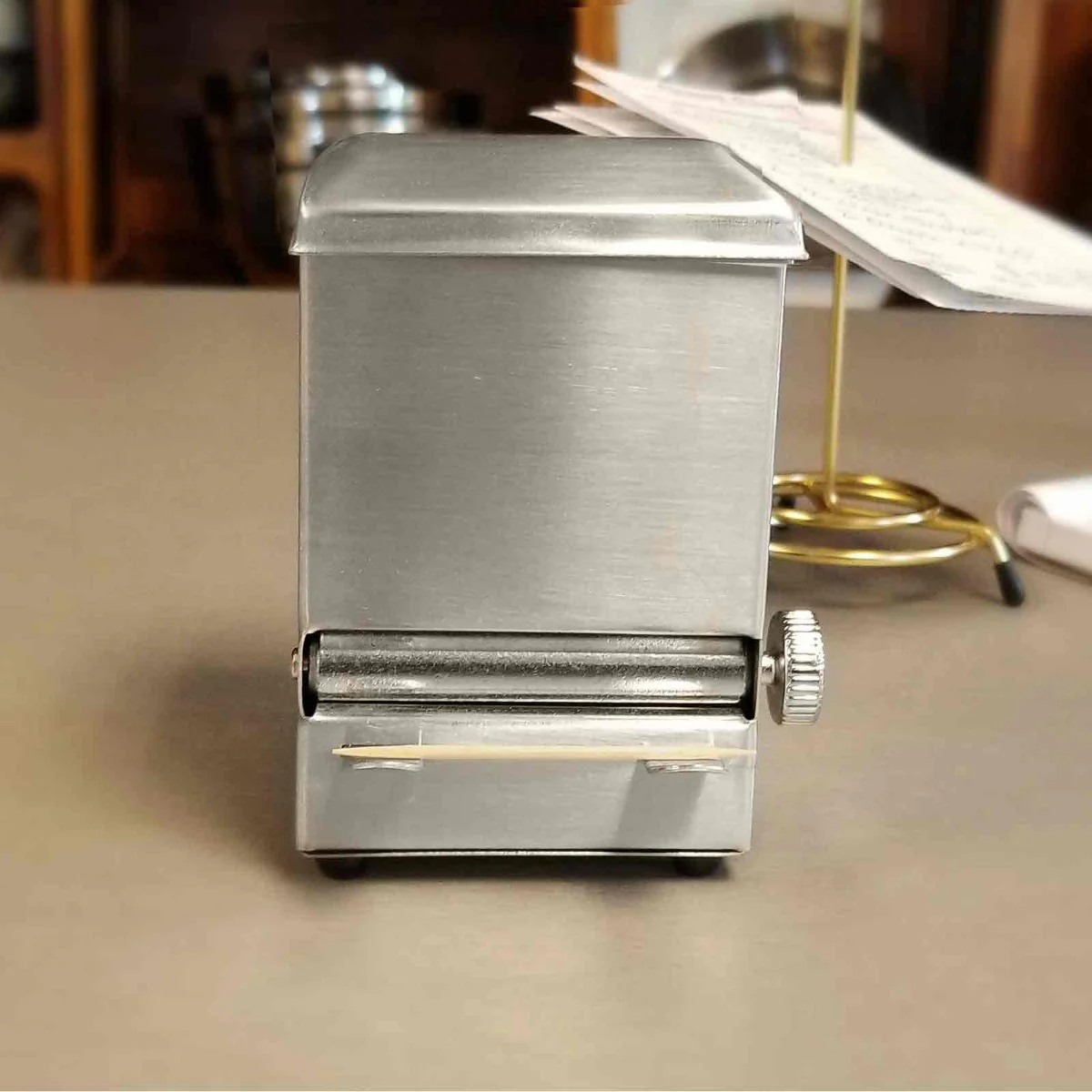 TableCraft 236 Stainless Steel Top-Loading Rotary Style Toothpick Dispenser 3-3/4" x 3" x 4-1/2"H - Image 4
