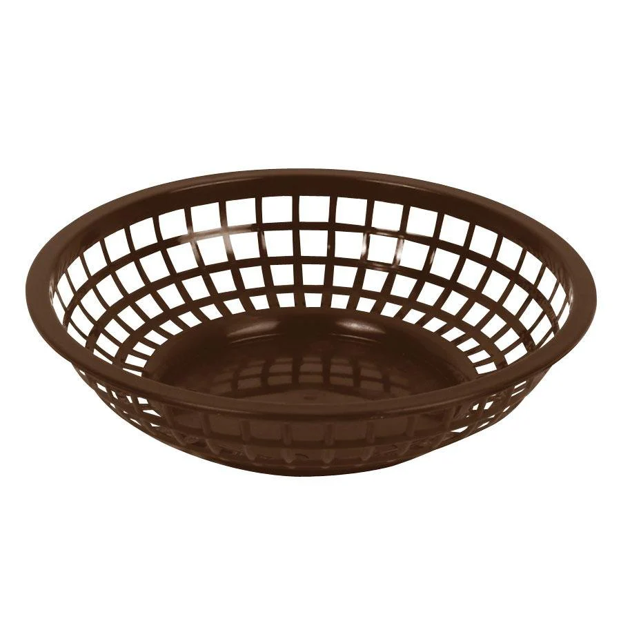 Bar Maid CR-655BR Fast Food Plastic Round Basket 9" x 2-3/8" - Brown - 12/Case