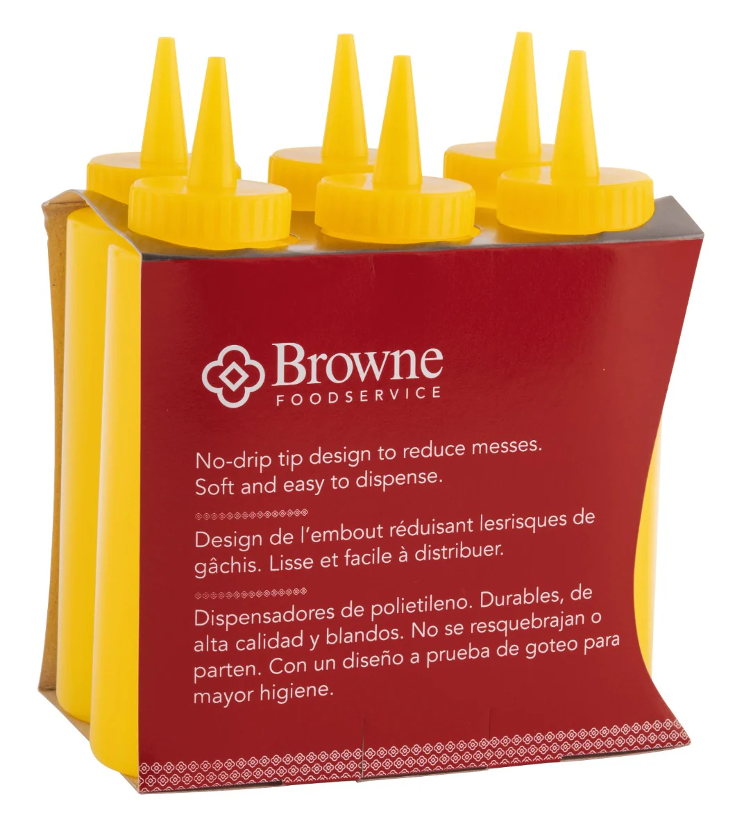 Browne 57800817 Mustard Squeeze Bottle with No-Drip Tip 8 oz. - Yellow - 6/Set - Image 2