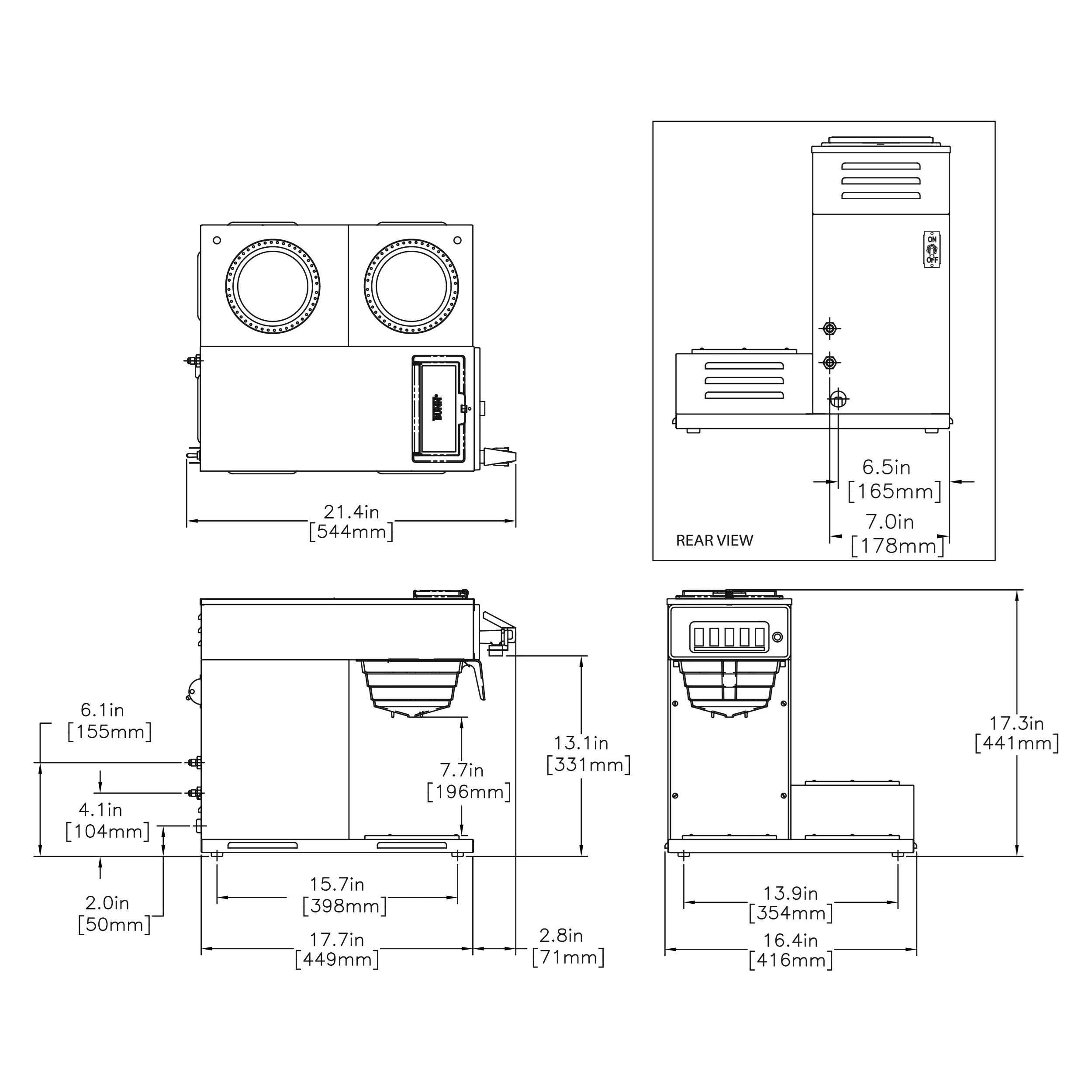 Bunn 12950.0212 CWTF15-3 Automatic & Pourover Decanter Coffee Brewer with 3 Lower Warmers, Hot Water Faucet and Plastic Funnel - 3-9/10 gal/hr - 120v - Image 2