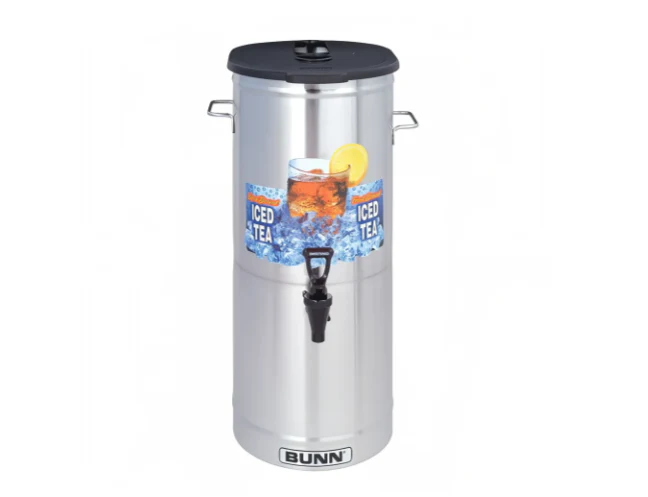 Bunn 34100.0003 TDO-5 Oval Cylinder Iced Tea & Coffee Dispenser with Side Handles and Brew-Thru Plastic Lid 5 gal.