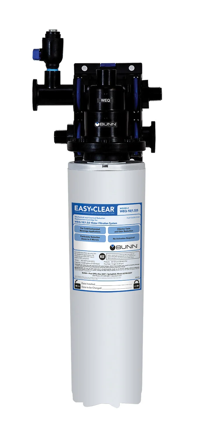 Bunn 56000.0027 WEQ-10(1.5)5 Easy Clear High Performance Water Filtration System for Low Volume Applications - 10,000 gal/cap Single Cartridge - .5 Micron, 1.5 GPM - For Cold and Hot Beverage Machines