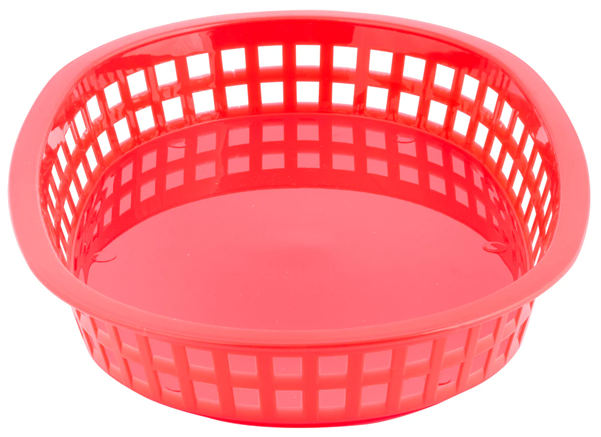 TableCraft C1076R Chicago Plastic Oval Platter Basket 10-1/2" x 7" x 1-1/2" - Red - 12/Case - Image 2
