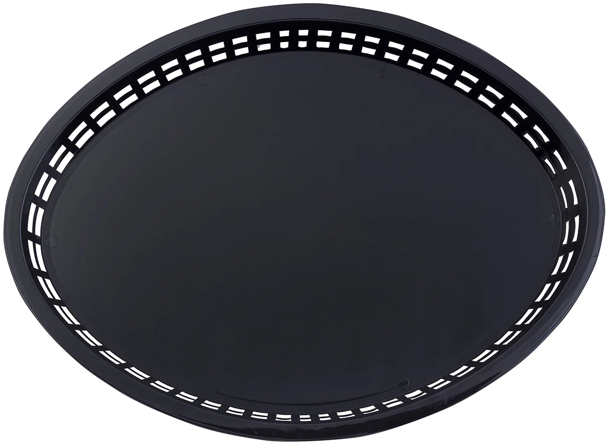TableCraft C1086BK Texas Plastic Oval Platter Basket 12-3/4" x 9-1/2" x 1-1/2" - Black - 12/Case - Image 4