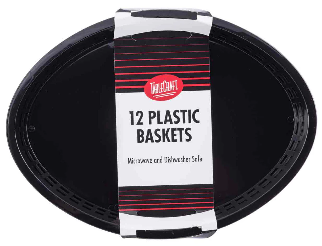 TableCraft C1086BK Texas Plastic Oval Platter Basket 12-3/4" x 9-1/2" x 1-1/2" - Black - 12/Case - Image 9