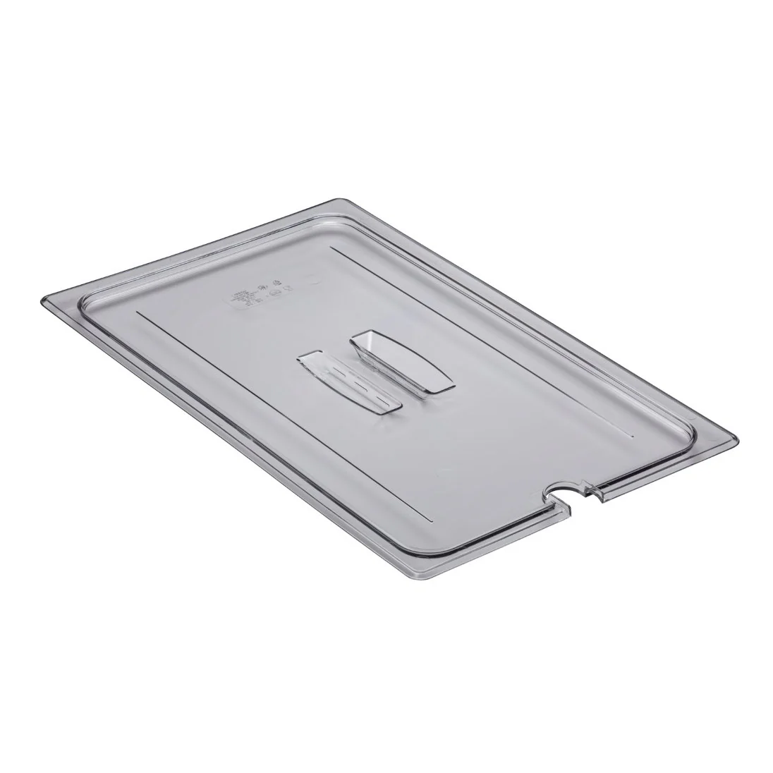 Cambro 10CWCHN135 Camwear Polycarbonate Food Pan Cover with Handle & Spoon Notch - (1/1) Full Size - Clear