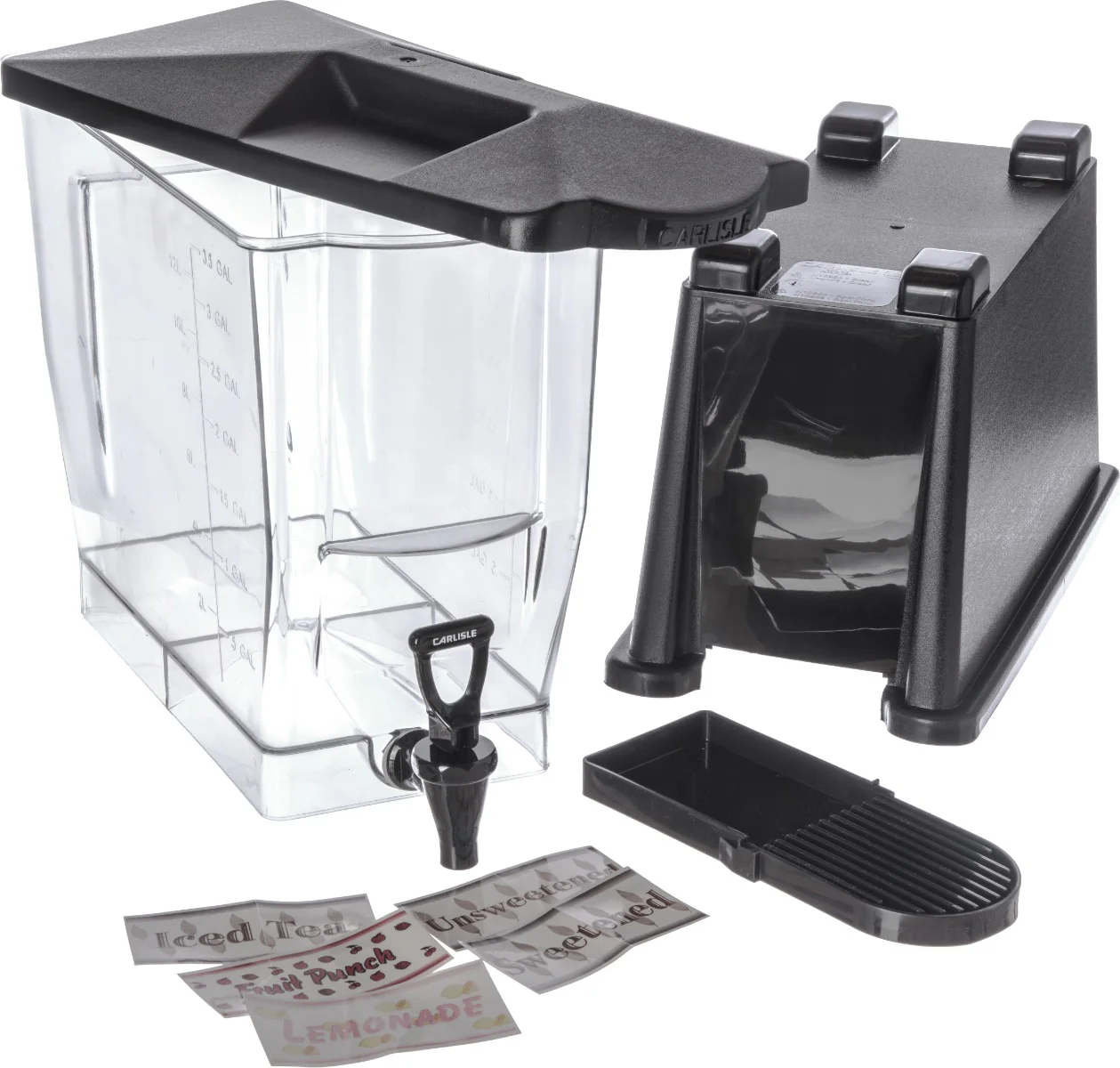 Carlisle 1085003 Trimline Premium Rectangular Non-Insulated Beverage Dispenser with Single Clear Bowl, Black Base and Deluxe No-Drip Locking Faucet 3 Gal. - Image 5