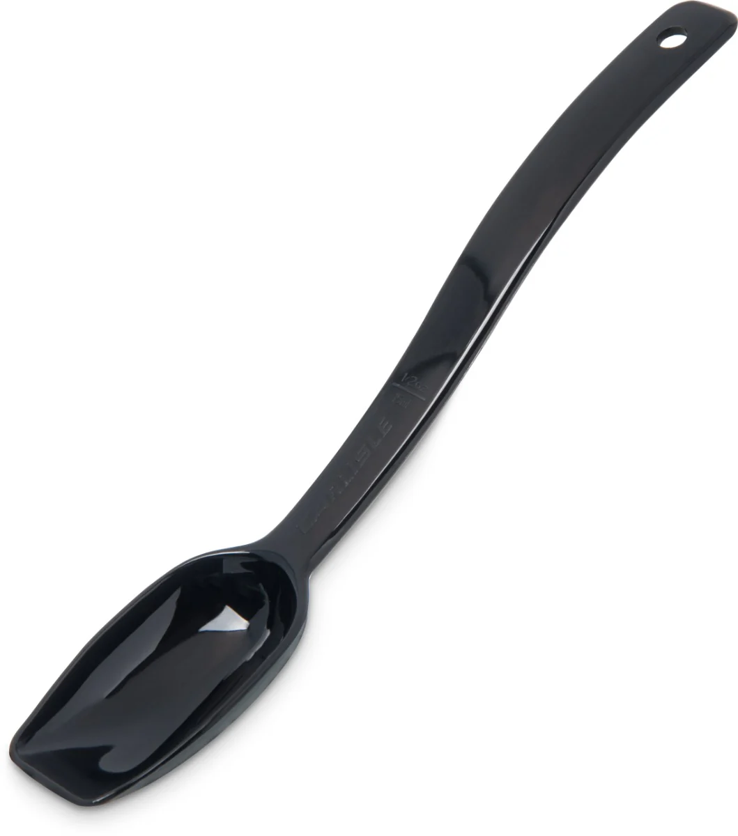 Carlisle 446003 One-Piece Plastic Solid Salad/Buffet Serving Spoon with Notched handle 9" - 1/2 oz. - Black - Image 11
