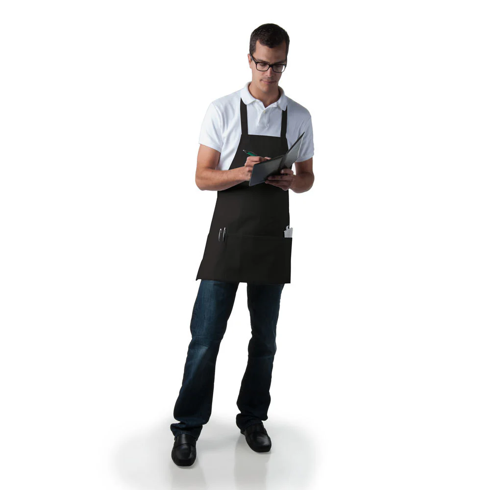 Chef Revival 612BAFH-BK Bib Apron with 3 Pockets 27"L x 28"W - Black