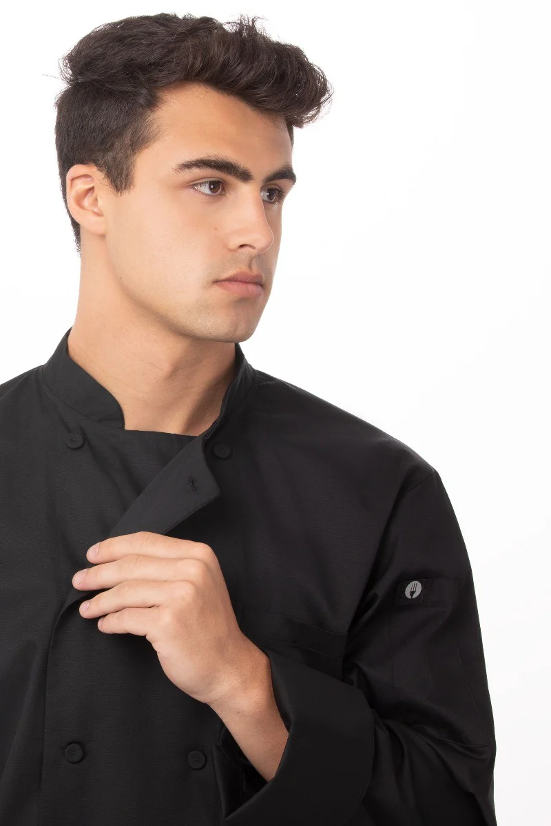 Chef Works JLLSBLKXL Unisex Calgary Cool Vent Long Sleeve Double-Breasted Chef Coat with Cloth Covered Buttons - Black / X-Large - Image 5