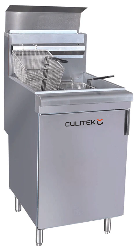 Culitek CULGF150NG SS-Series One Bank Natural Gas Floor Fryer 21" - Holds 65 to 70 lb. - 150,000 BTU