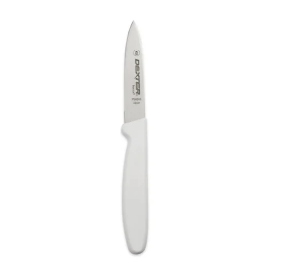 Dexter-Russell 31611 Basics Tapered Point Paring Knife with 3-1/8" High-Carbon Steel Blade and White Poly Handle