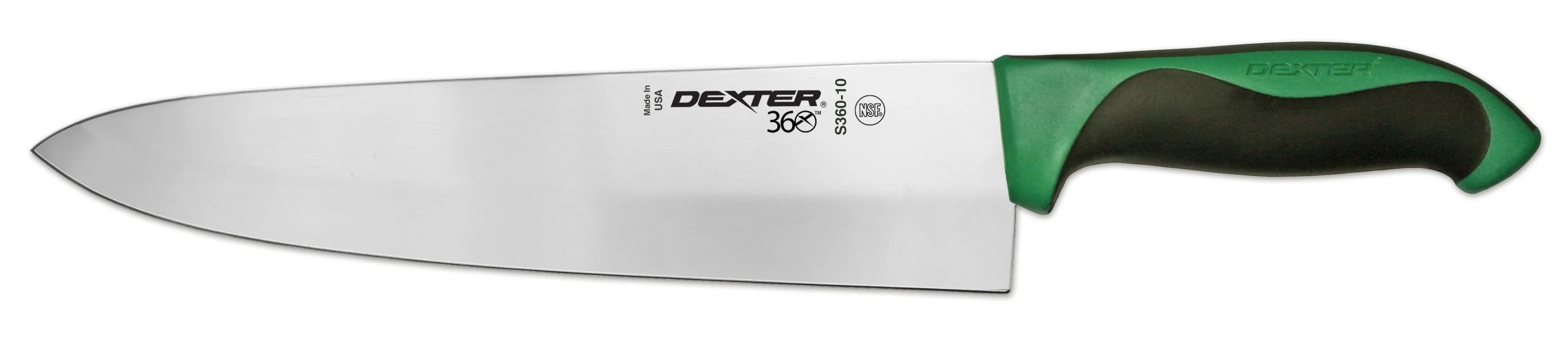 Dexter-Russell 36006G 360 Series Stamped Cook's Knife with 10" High-Carbon Steel Blade and Black/Green Plastic Handle