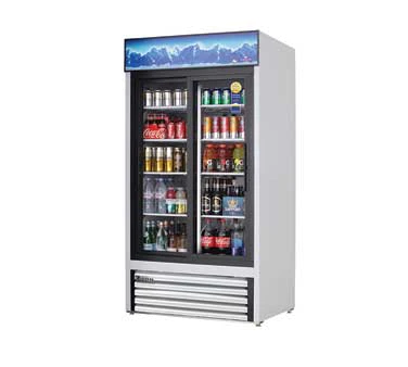 Everest Refrigeration EMGR33 White 2-Section 2 Glass Slide Door Merchandiser Refrigerator 40" - 115v - Image 2