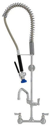 Fisher 48910 Splash Mount Pre-Rinse Faucet w/ Flexible Gooseneck Nozzle & Wall Bracket, and Add-On Faucet w/ 12" Spout - 8" Centers