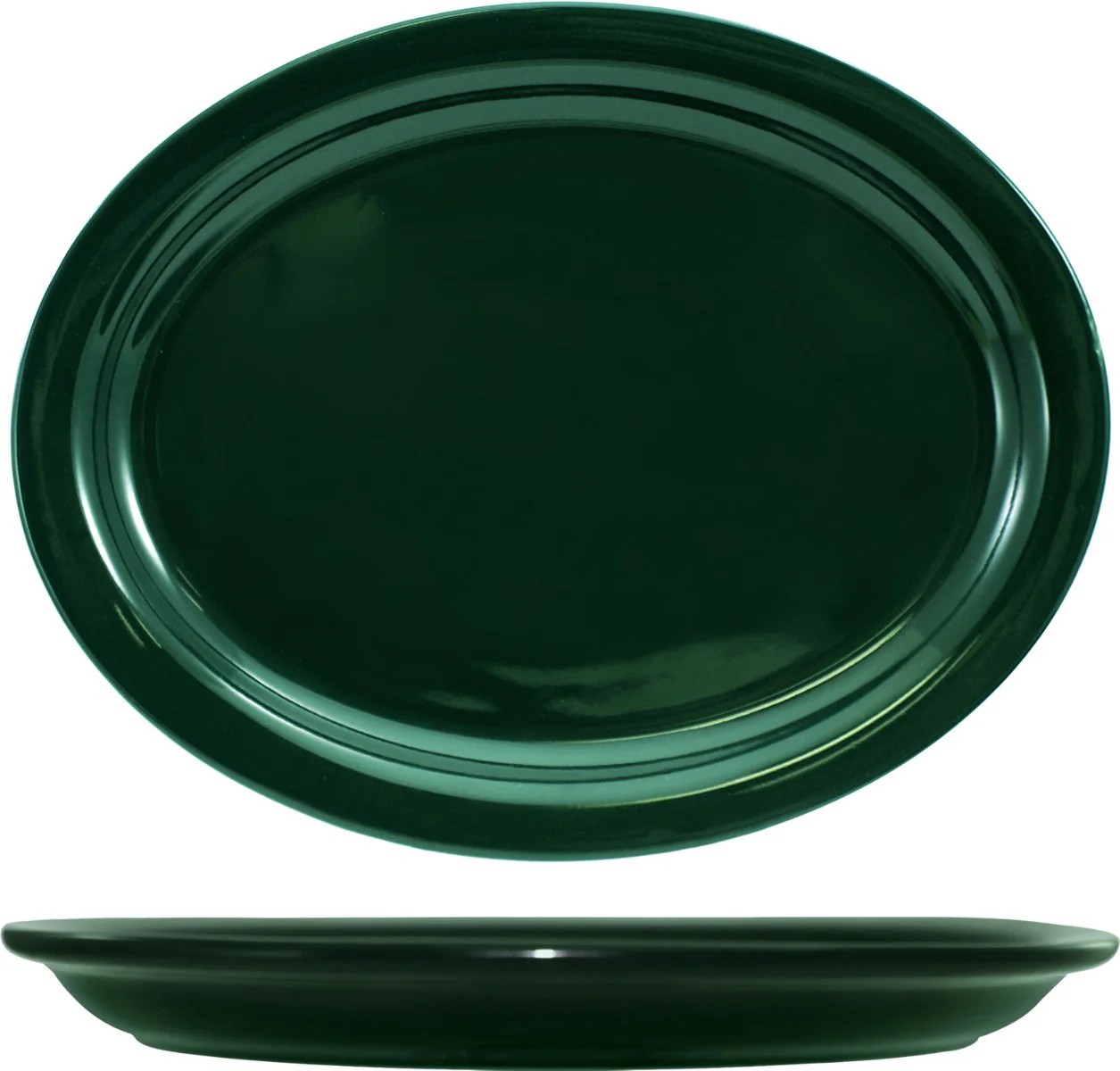 International Tableware CAN-12-G Cancun Green Rolled Edge Narrow Rim Oval China Platter 9-3/4" x 7" - 24/cs