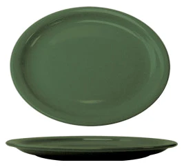International Tableware CAN-12-G Cancun Green Rolled Edge Narrow Rim Oval China Platter 9-3/4" x 7" - 24/cs - Image 2