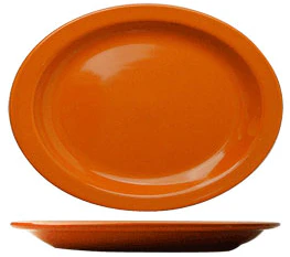 International Tableware CAN-12-O Cancun Orange Rolled Edge Narrow Rim Oval China Platter 9-3/4" x 7" - 24/cs - Image 2