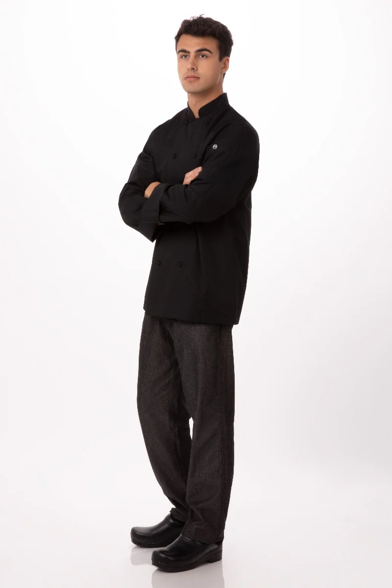 Chef Works JLLSBLK2XL Unisex Calgary Cool Vent Long Sleeve Double-Breasted Chef Coat with Cloth Covered Buttons - Black / 2X-Large - Image 3