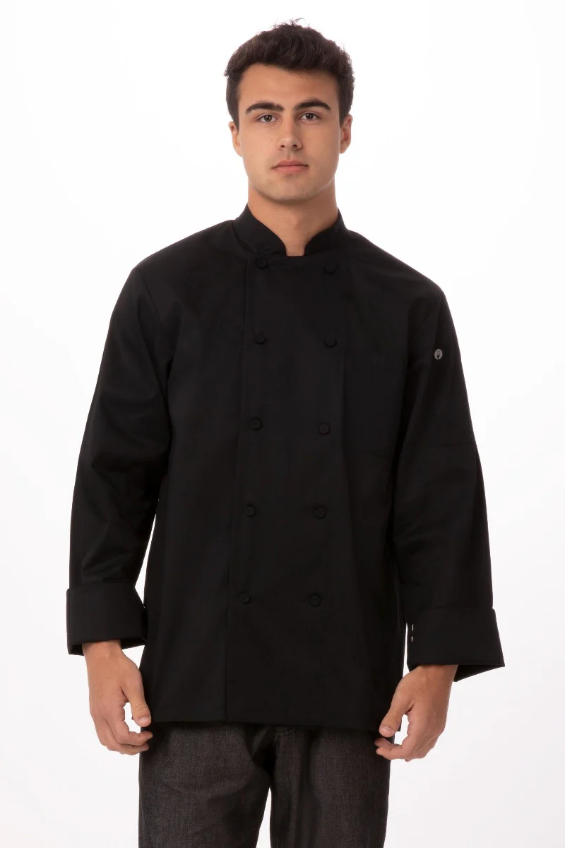 Chef Works JLLSBLK2XL Unisex Calgary Cool Vent Long Sleeve Double-Breasted Chef Coat with Cloth Covered Buttons - Black / 2X-Large - Image 4