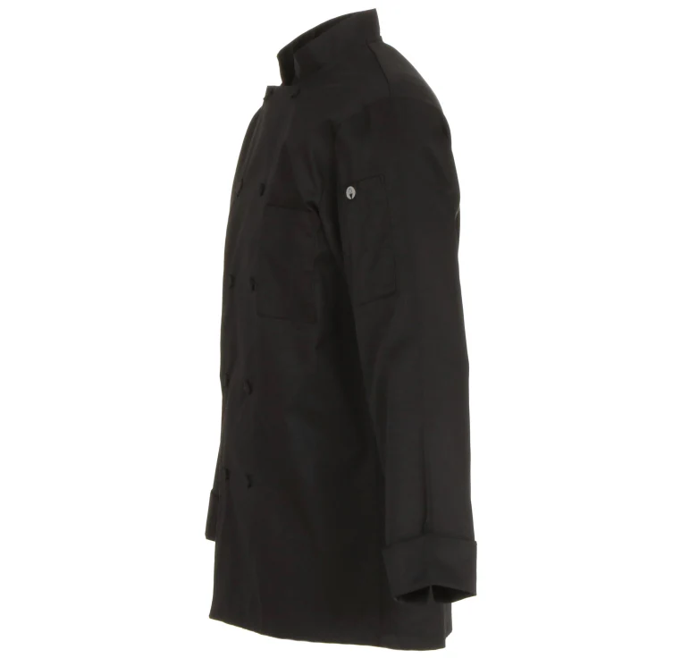 Chef Works JLLSBLK2XL Unisex Calgary Cool Vent Long Sleeve Double-Breasted Chef Coat with Cloth Covered Buttons - Black / 2X-Large - Image 7