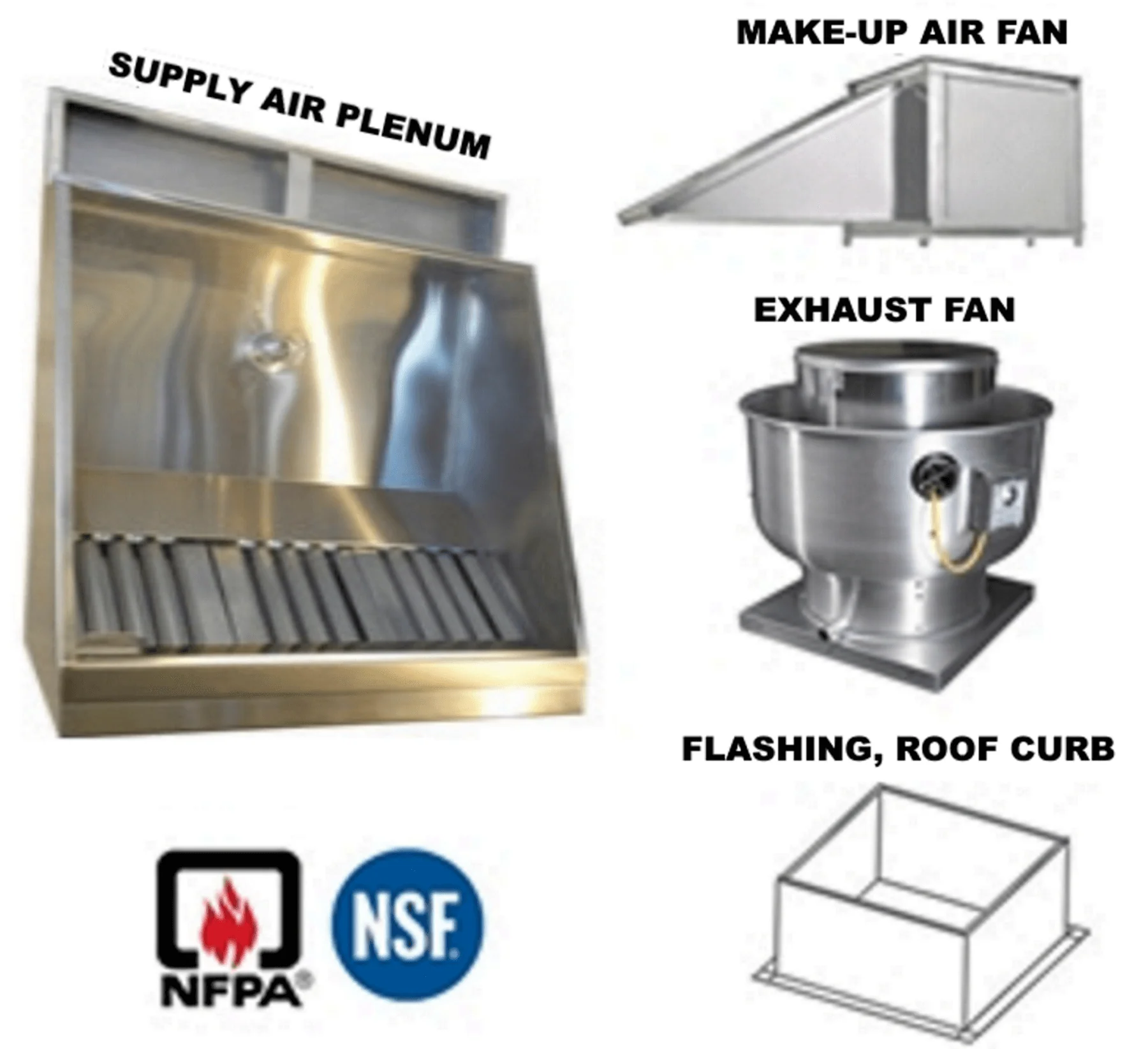 JRSVHSP7-PFF 7ft Jean's Shallow Front Vent Hood with Plenum, Exhaust Fan, Make-up Air Fan and Flashing
