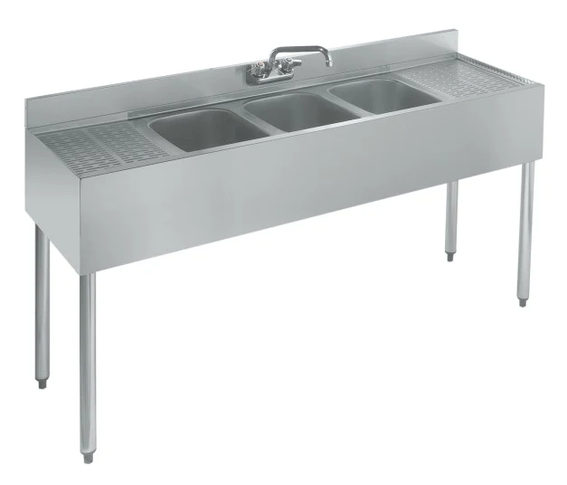 Krowne KR19-53C Royal Series Underbar 3-Compartment Stainless Steel Bar Sink with Faucet 60"W x 19"D - 2 Drainboards L/R 12" - Image 2