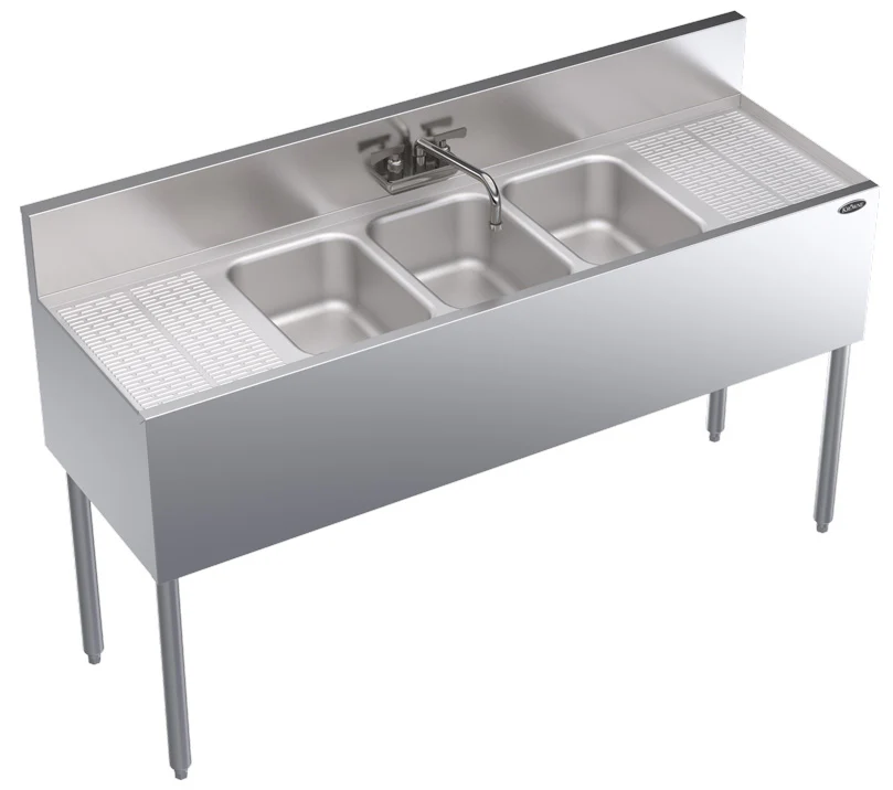 Krowne KR19-53C Royal Series Underbar 3-Compartment Stainless Steel Bar Sink with Faucet 60"W x 19"D - 2 Drainboards L/R 12" - Image 3