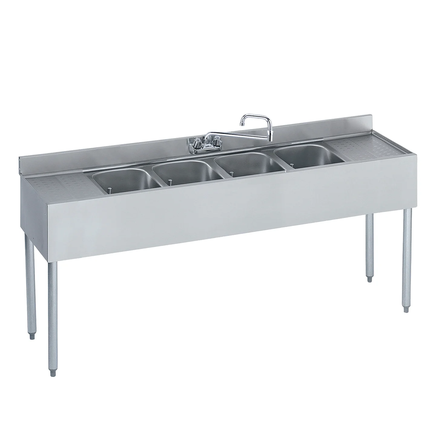 Krowne KR19-64C Royal Series Underbar 4-Compartment Stainless Steel Bar Sink with Faucet 72"W x 19"D - 2 Drainboards L/R 12" - Image 2