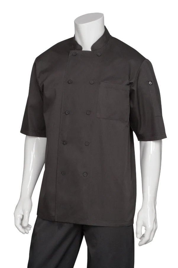 Chef Works JLCVBLK2XL Unisex Montreal Cool Vent Short Sleeve Double-Breasted Chef Coat with Cloth Covered Buttons - Black / 2X-Large - Image 2