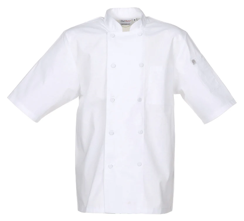 Chef Works JLCVWHT2XL Unisex Montreal Cool Vent Short Sleeve Double-Breasted Chef Coat with Cloth Covered Buttons - White / 2X-Large - Image 4
