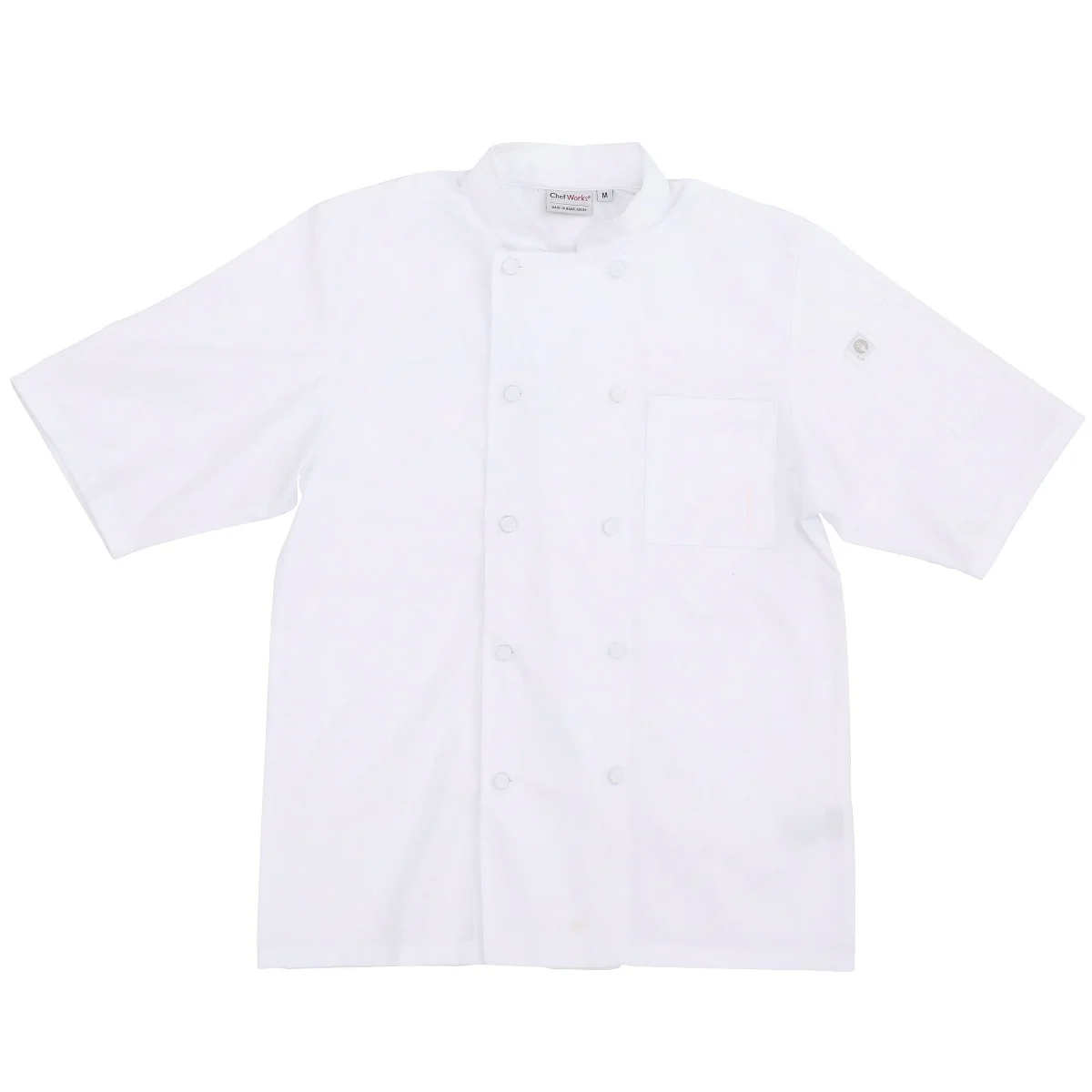 Chef Works JLCVWHTM Unisex Montreal Cool Vent Short Sleeve Double-Breasted Chef Coat with Cloth Covered Buttons - White / Medium - Image 12