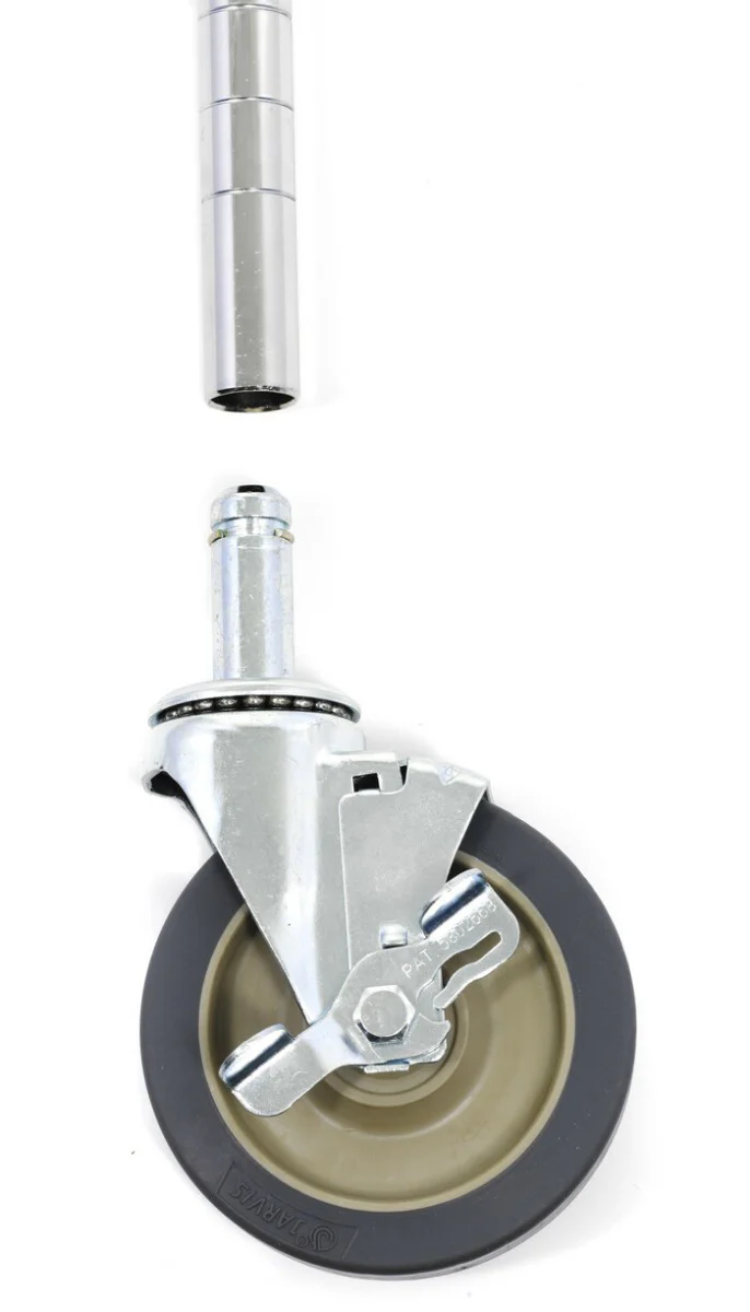 Olympic J5FBA-4 Wire Shelving High Modulus Rubber Swivel Stem Caster with Brake Kit 5" - 4/set - Image 3