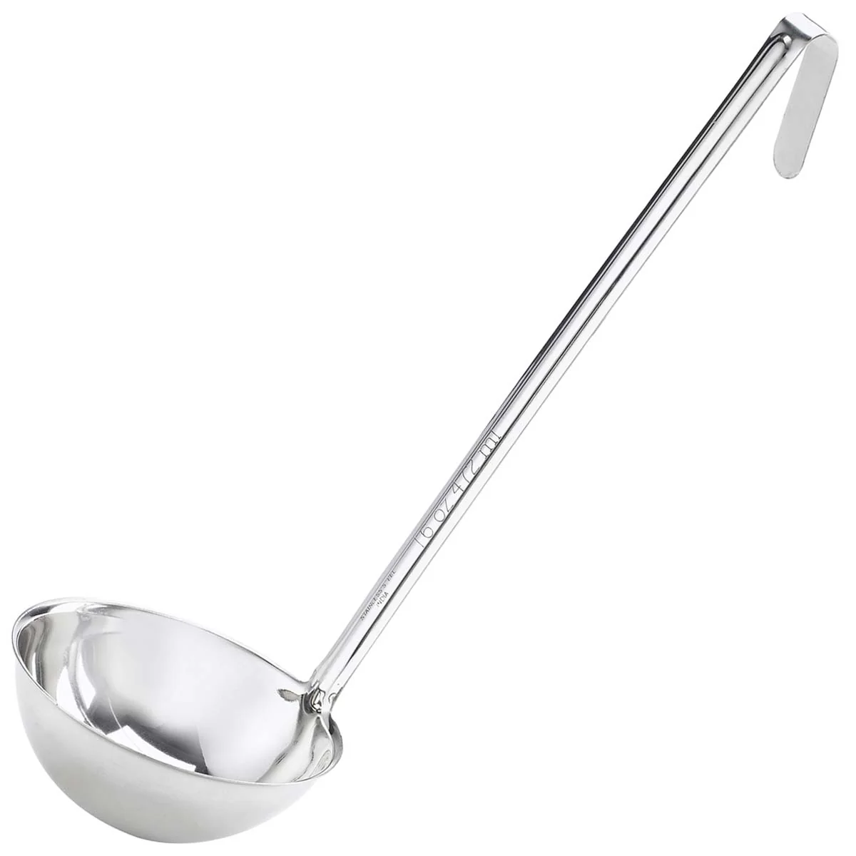 Browne 575701 Optima One-Piece Stainless Steel Ladle with 10-1/2" Grooved Hooked Handle 1 oz.