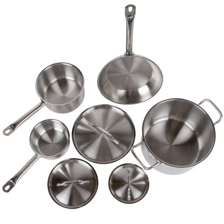 Vollrath 3822 Deluxe 7-Piece Induction Ready Stainless Steel Optio Cookware Set - Includes: 1 Qt., 2.75 Qt., 6.75 Qt. Sauce Pans with Covers, and 9.5" Fry Pan - Image 2
