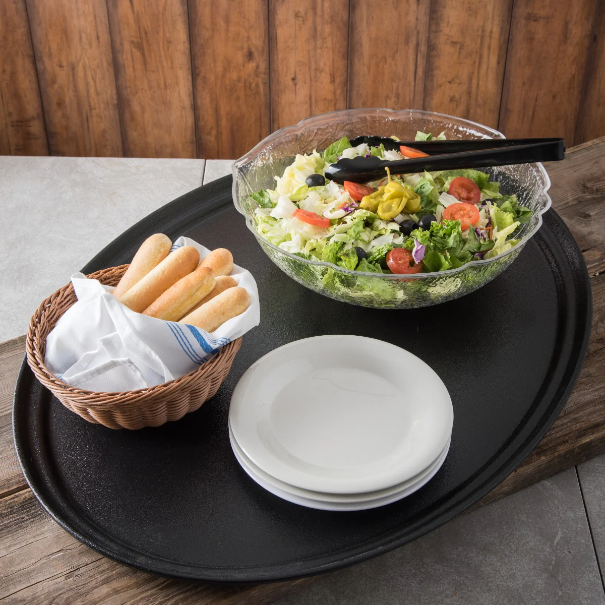 Carlisle 3100GR2004 Griptite 2 Fiberglass Oval Serving Tray 31-1/2" - Black - Image 6