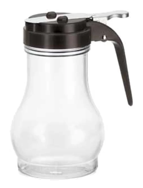 TableCraft PP410BK Teardrop Polypropylene Syrup Dispenser with Black ABS Top 10 oz. - Translucent - Image 2
