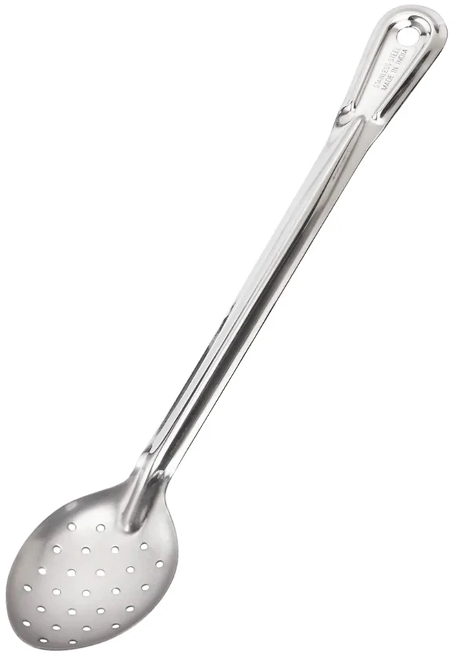 Browne 572152 Conventional Medium Gauge Stainless Steel Perforated Serving Spoon with Reinforced Grooved Handle 15"