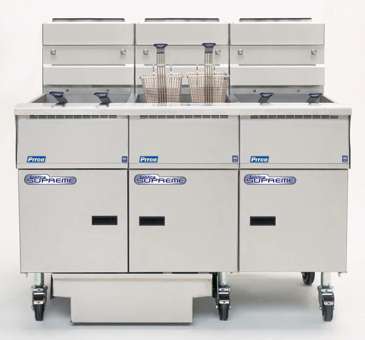 Pitco SSH55-3FD-SSTC Floor Fryer NG 3 Tank I-12 Computer Control 150 lb. Free Standing 240000 BTU