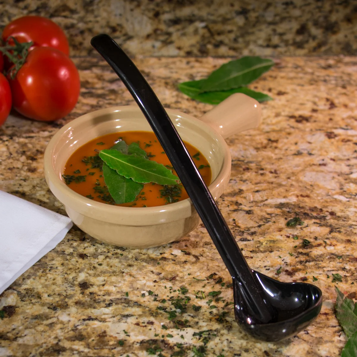Carlisle 029503 Carly One-Piece Plastic Oval-Bowl Salad Dressing Ladle 1 oz. - 9-1/2"L - Black - Image 5