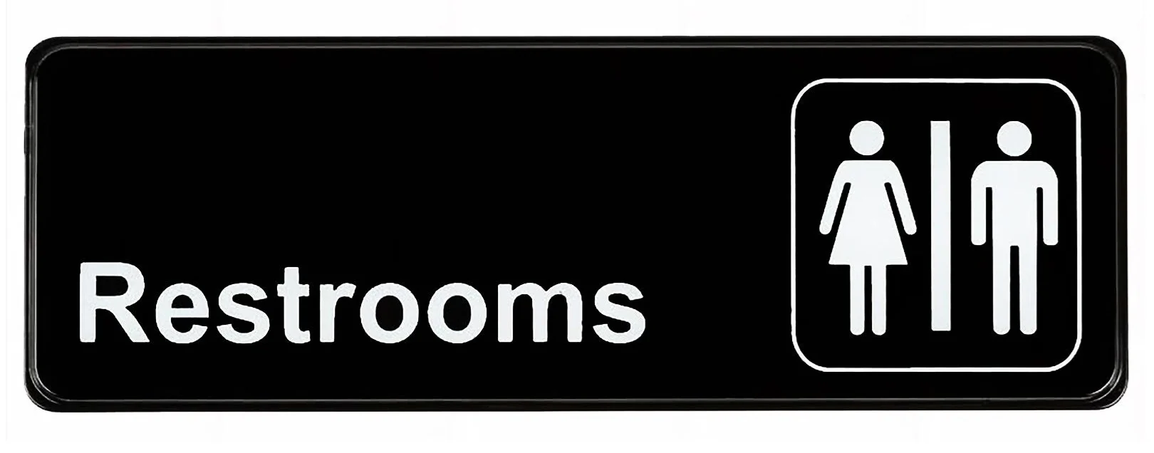 TableCraft 394517 Plastic "Restrooms" Sign 9" x 3" - Black / White