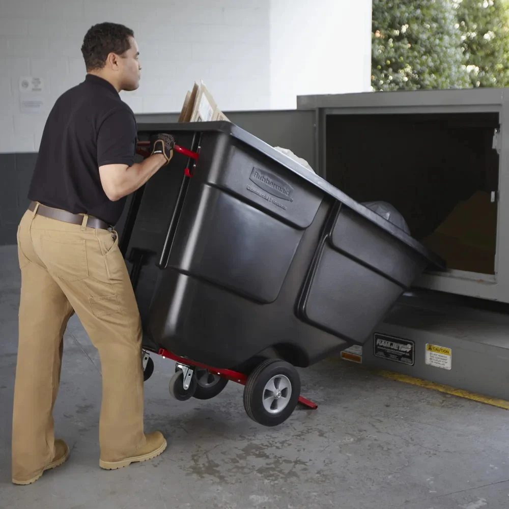 Rubbermaid FG131400BLA Rotomolded Open Top Utility Duty Tilt Truck / Trash Cart - Black -  1 cu. yd. (850 lb. Capacity) - Image 6
