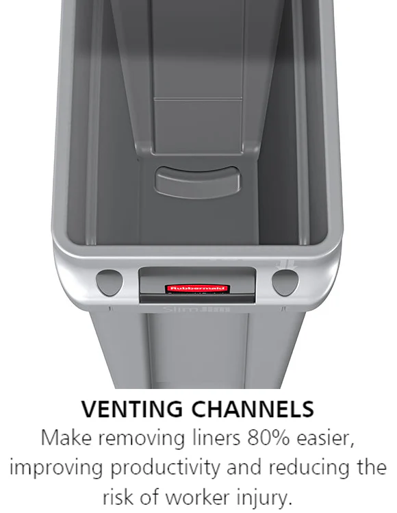 Rubbermaid FG354060GRAY Vented Slim Jim Rectangular Waste Container / Trash Can 23 Gal. - Gray - Image 10