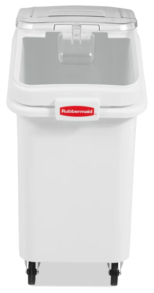 Rubbermaid FG360288WHT ProSave Mobile Slant Front Ingredient Bin with Sliding Hinged Lid & 32 oz Scoop - 500 cup/cap - Image 4