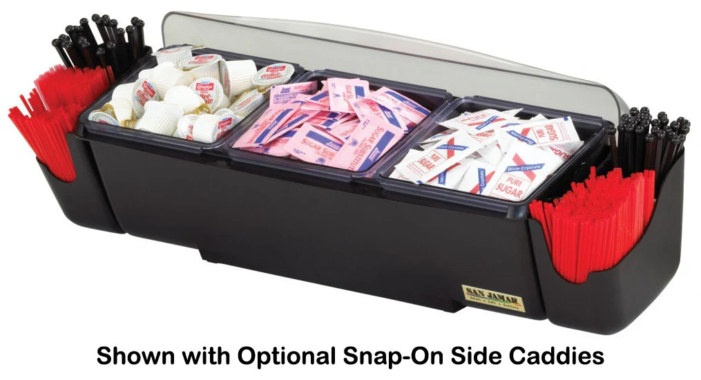 San Jamar BD4003 The Dome Plastic 3-Compartment Condiment Holder Bar - Black - (3) 2 qt. Inserts - Image 3