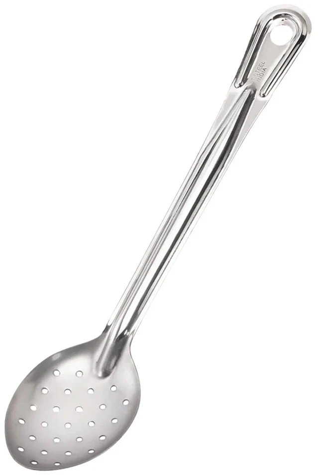 Browne 572132 Conventional Medium Gauge Stainless Steel Perforated Serving Spoon with Reinforced Grooved Handle 13"