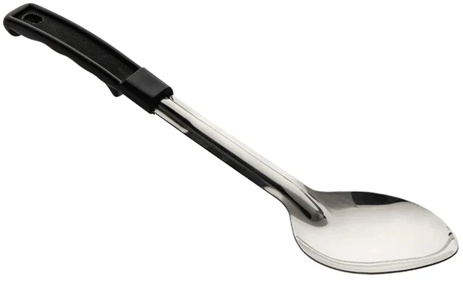 Browne 572331 Heavy Gauge Stainless Steel Solid Serving Spoon with Black Plastic Handle 13"