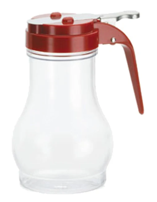 TableCraft PP410RE Teardrop Polypropylene Syrup Dispenser with Red ABS Top 10 oz. - Translucent - Image 2
